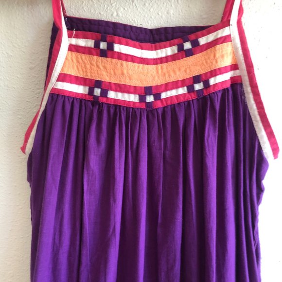 Vintage 1970s Cotton Indus Purple Pink Sundress Bohemian A-Frame Midi Tent Dress - Picture 3 of 5